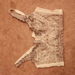 Amourese Long Line Bra, Beige & Cream Lace, Size 38B